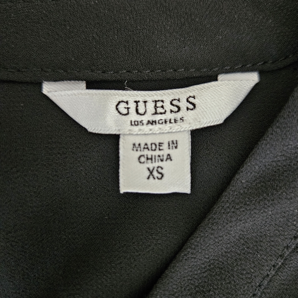 GUESS Blouse Black Sheer Lace Panel Long Sleeve Sexy Keyhole Back Top XS - Picture 4 of 6